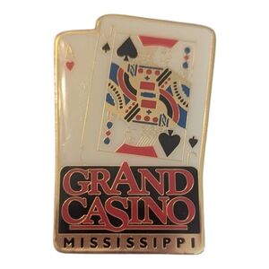 Vintage PD Enameled Gold Tone Metal Grand Casino MS Deck of Cards Fridge Magnet